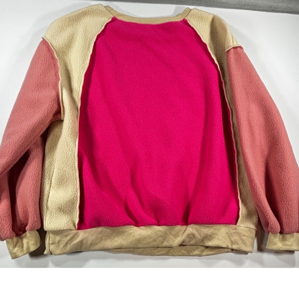 SHEIN Sweatshirt Colorblock Fleece Pullover Pink Tan Womens Size Medium
